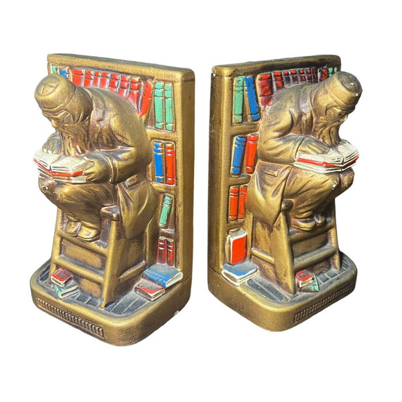 Pair of Bronze Clad "Old Professor" Bookends - Picture 1 of 10